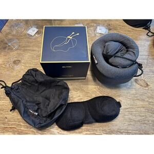 MLVOC Travel Pillow 100% Pure Memory Foam Neck Pillow Gray w Sleep Mask